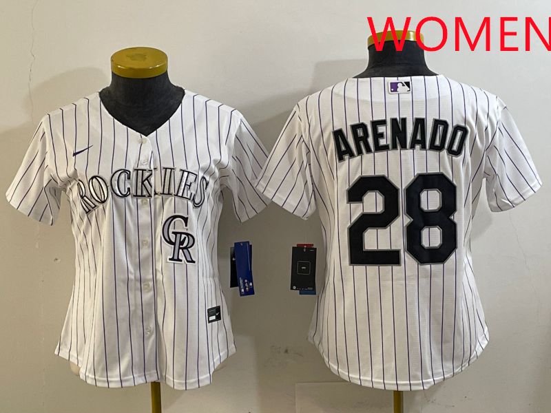 Women Colorado Rockies #28 Arenado White Stripe Game 2025 Nike MLB Jersey style 5->women mlb jersey->Women Jersey